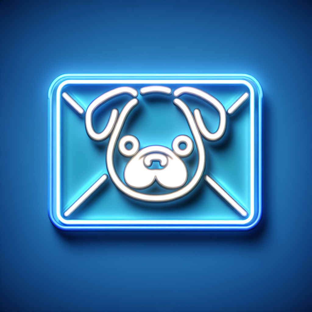 Neon "An email with a pug face in front of it" Icon Design