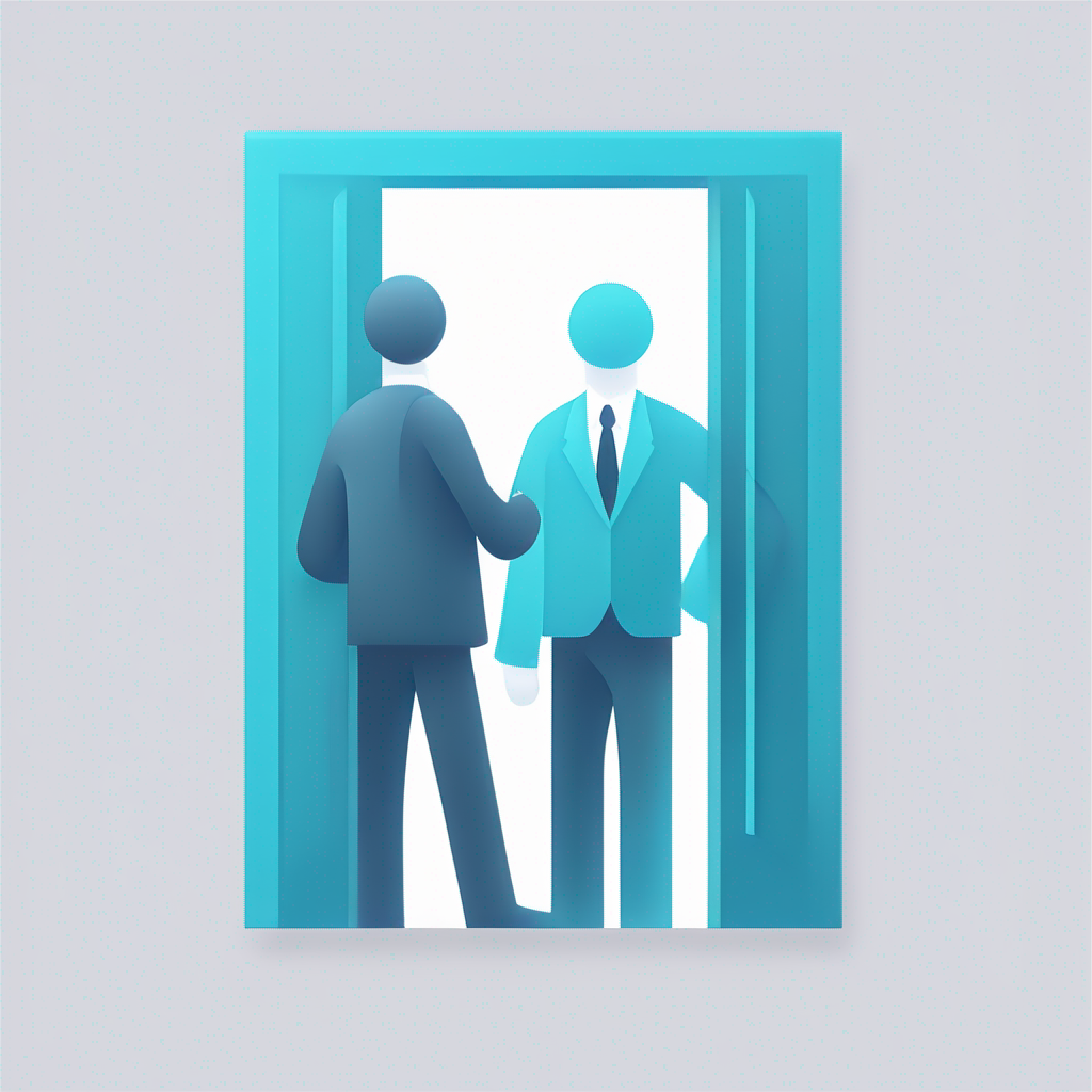 Minimalistic "a salesperson showing someone a fancy door" Icon Design