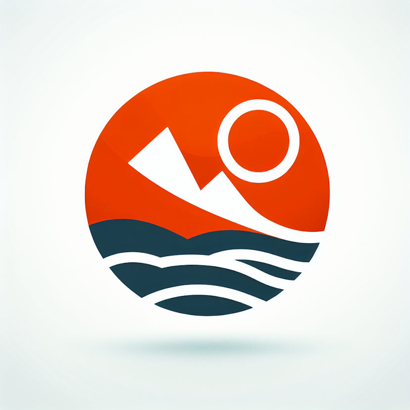 A Logo Element With Sun, Mountains And Waves