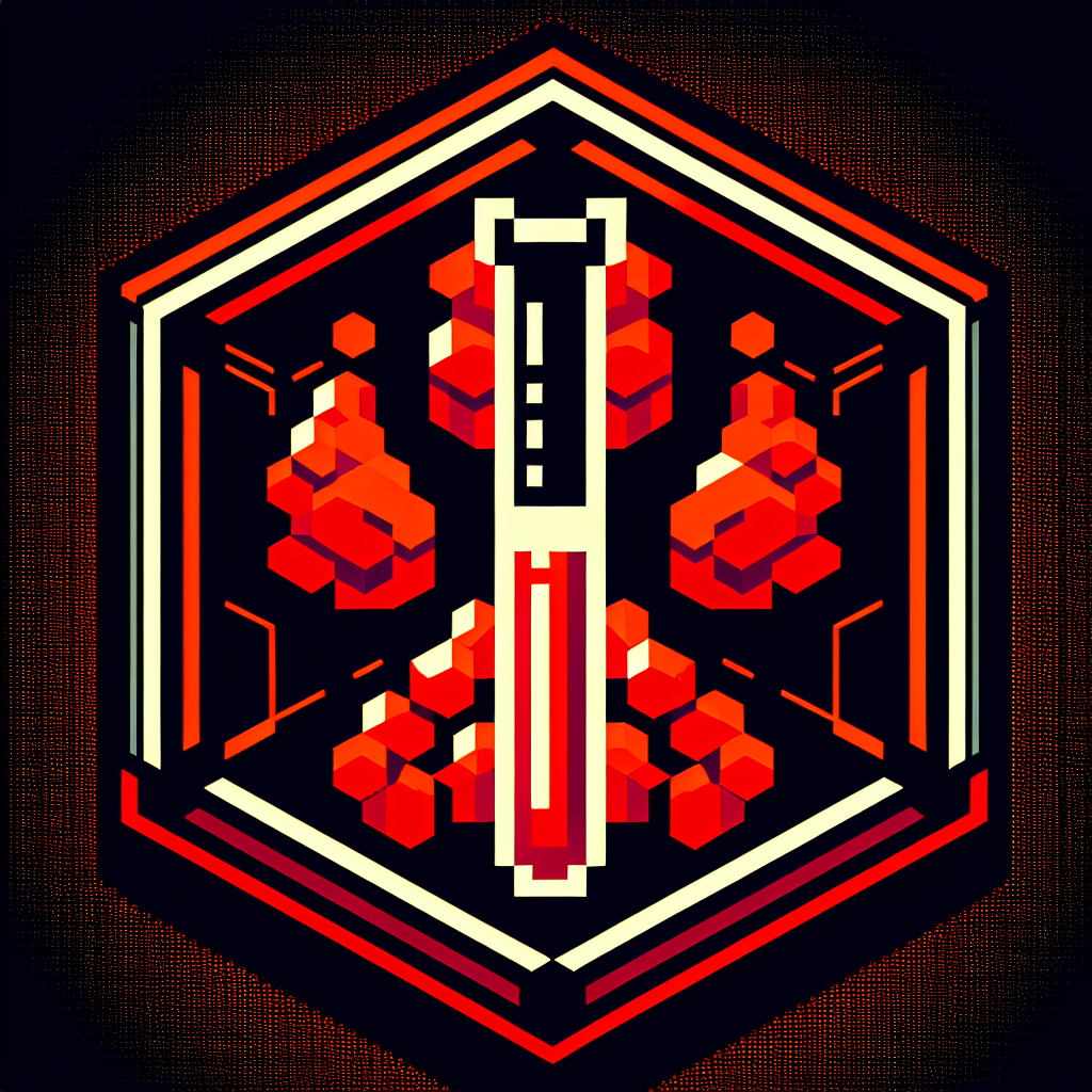 Pixelated "Paw print with test tube in a decahedron" Icon Design