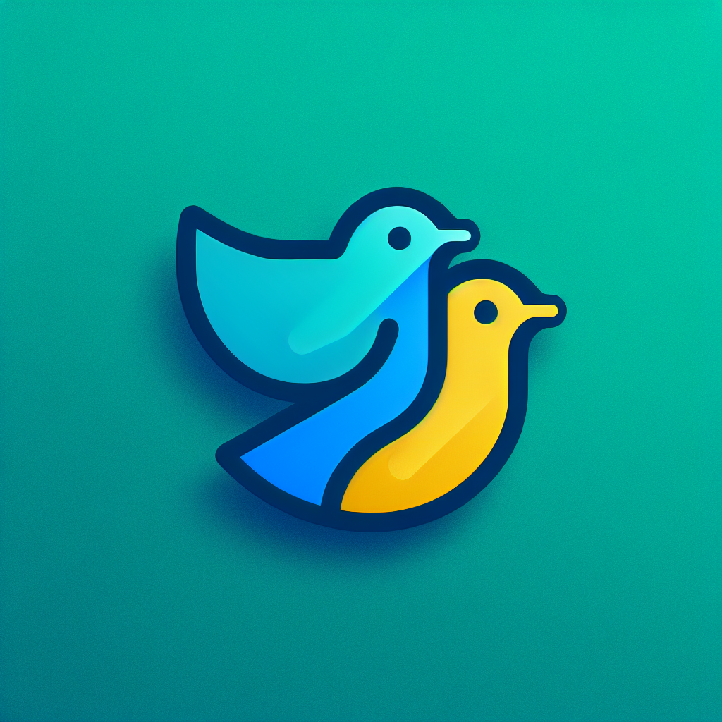 Modern "two birds one blue one yelow" Icon Design