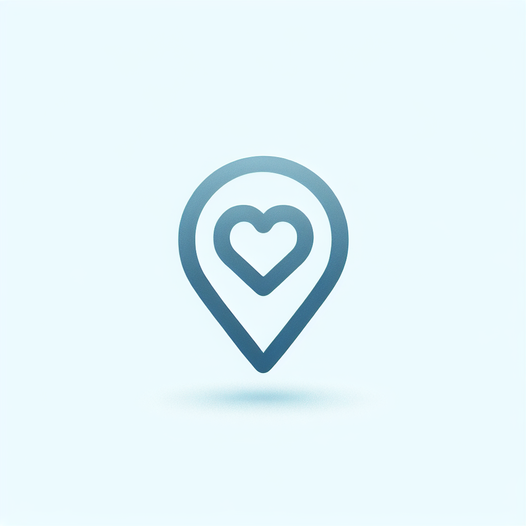 Minimalistic "A map pin icon with a heart in the middle. Background white" Icon Design