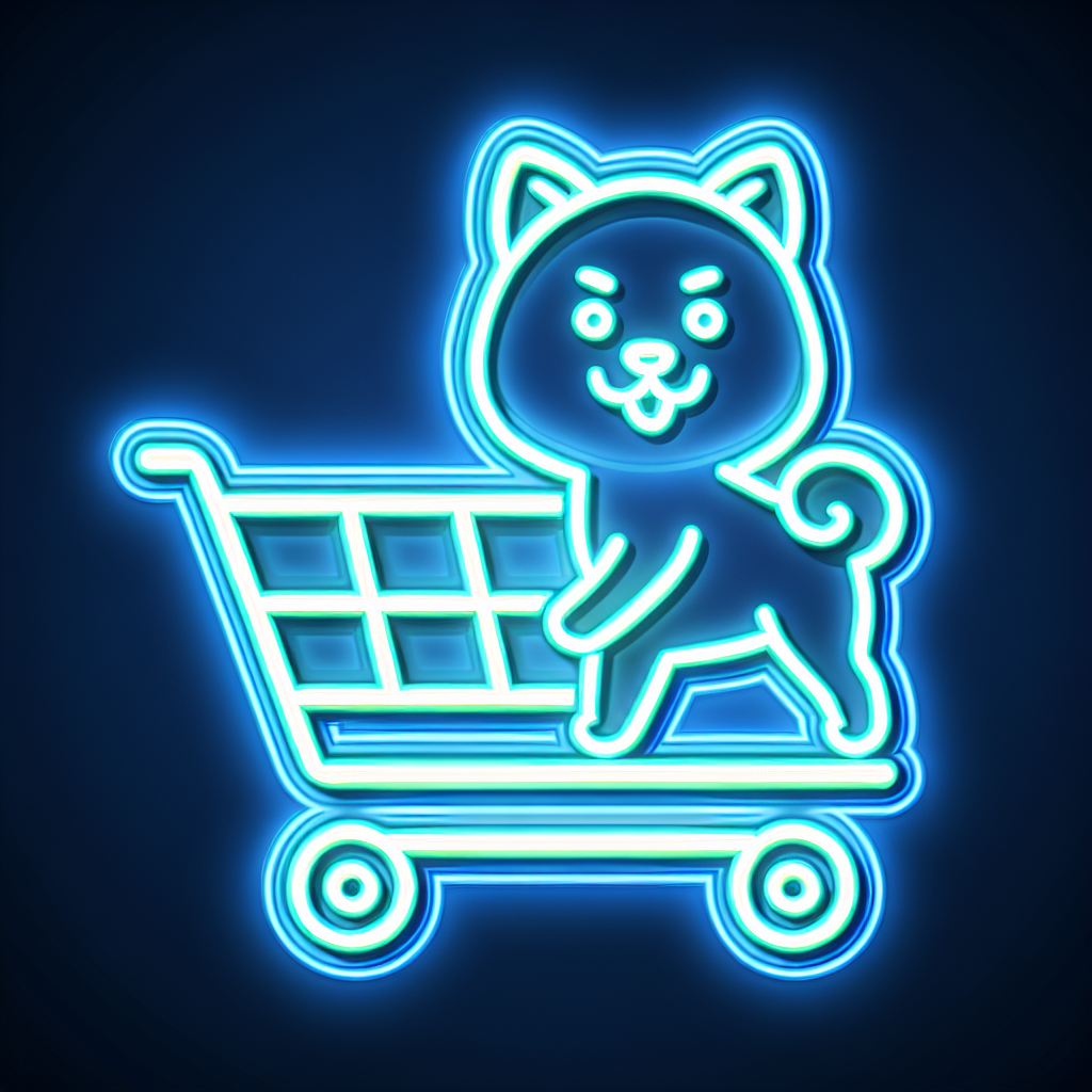 Neon "Cute shiba pushin a shopping cart" Icon Design