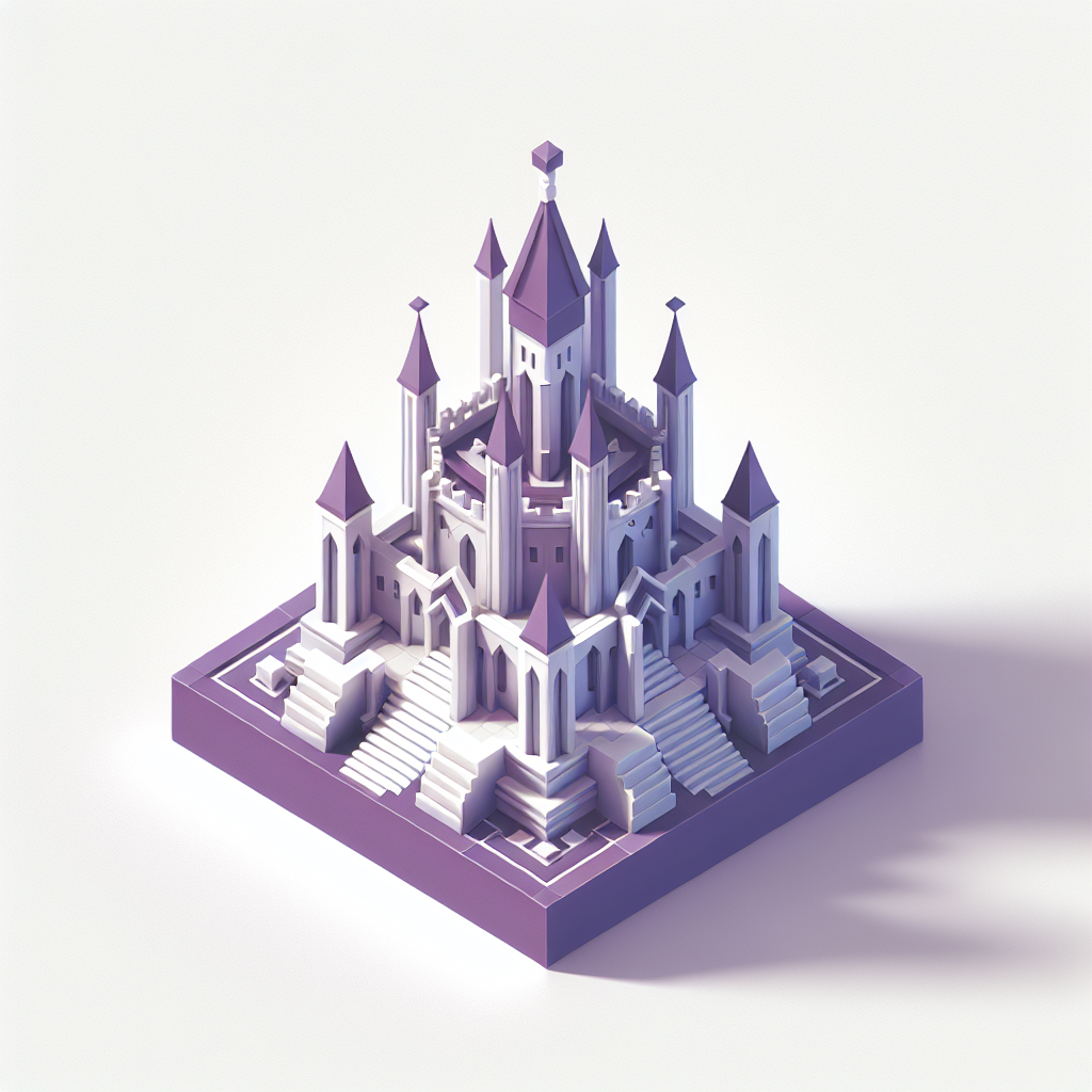 Isometric "Name: Valiantia. Color: Light purple #80649c and white #fffffff. Medieval styled/fantasy" Icon Design