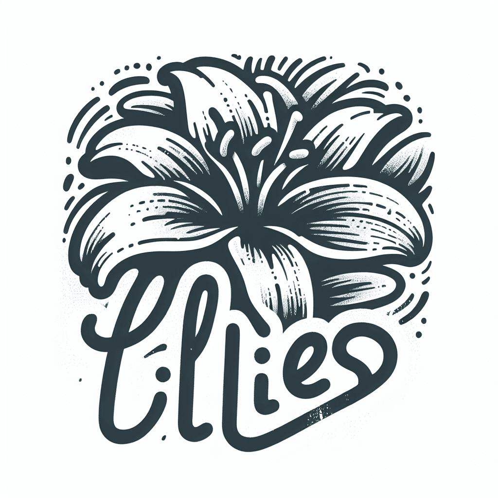 Hand Drawn "word 'Lillies' written on, in a abstract fresh way. combined with a Lily flower" Icon Design