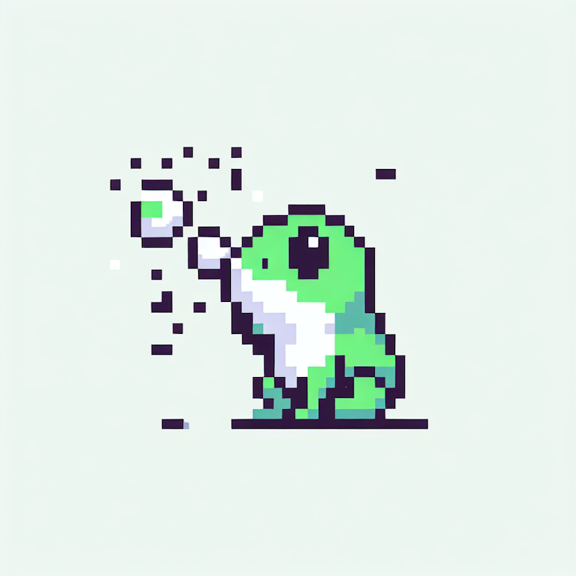 Draw A Frog，a Forg！minimalist Pixel Style, Cute And Playful, Is Spitting Bubbles, Keep The Size Small!