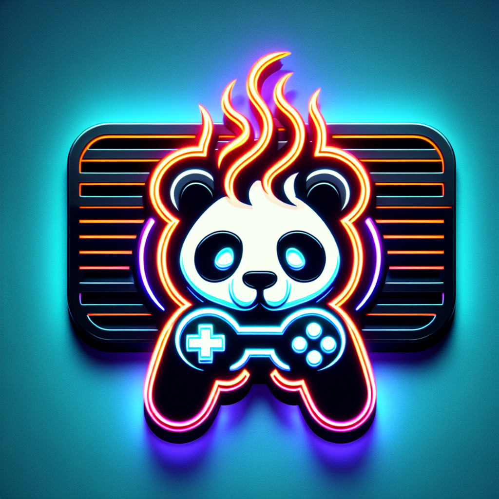 Neon "Gaming logo with panda with flame" Icon Design