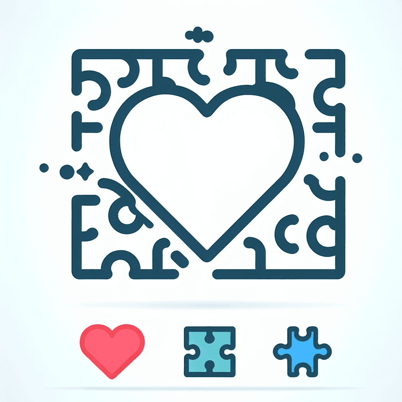 A 2d Image Of A Heart Made Of Different Coclorod Puzzle Shapes