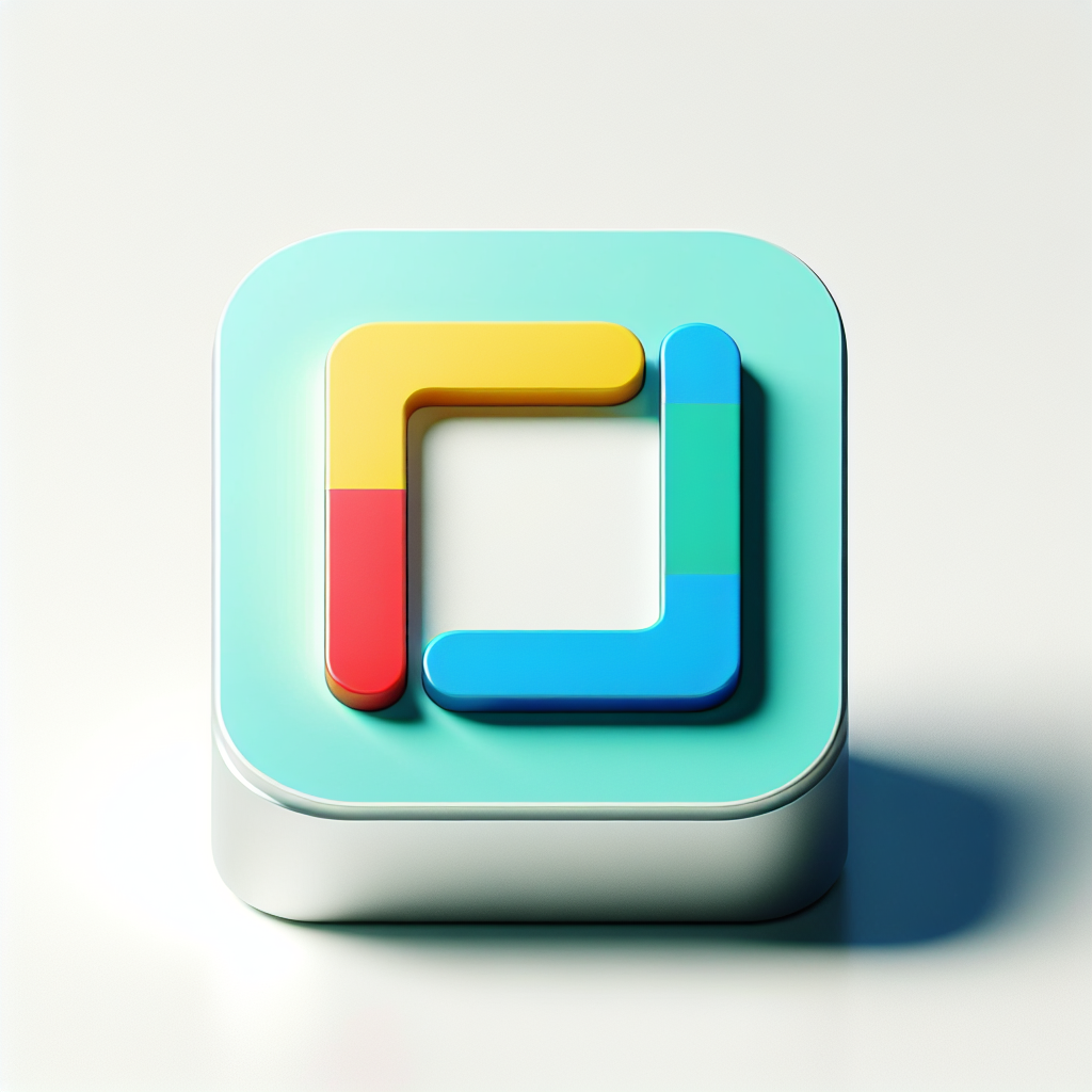 Modern "simple 2d  icon of a square building with yellow, red, blue and green windows and with a square hole in the middle" Icon Design