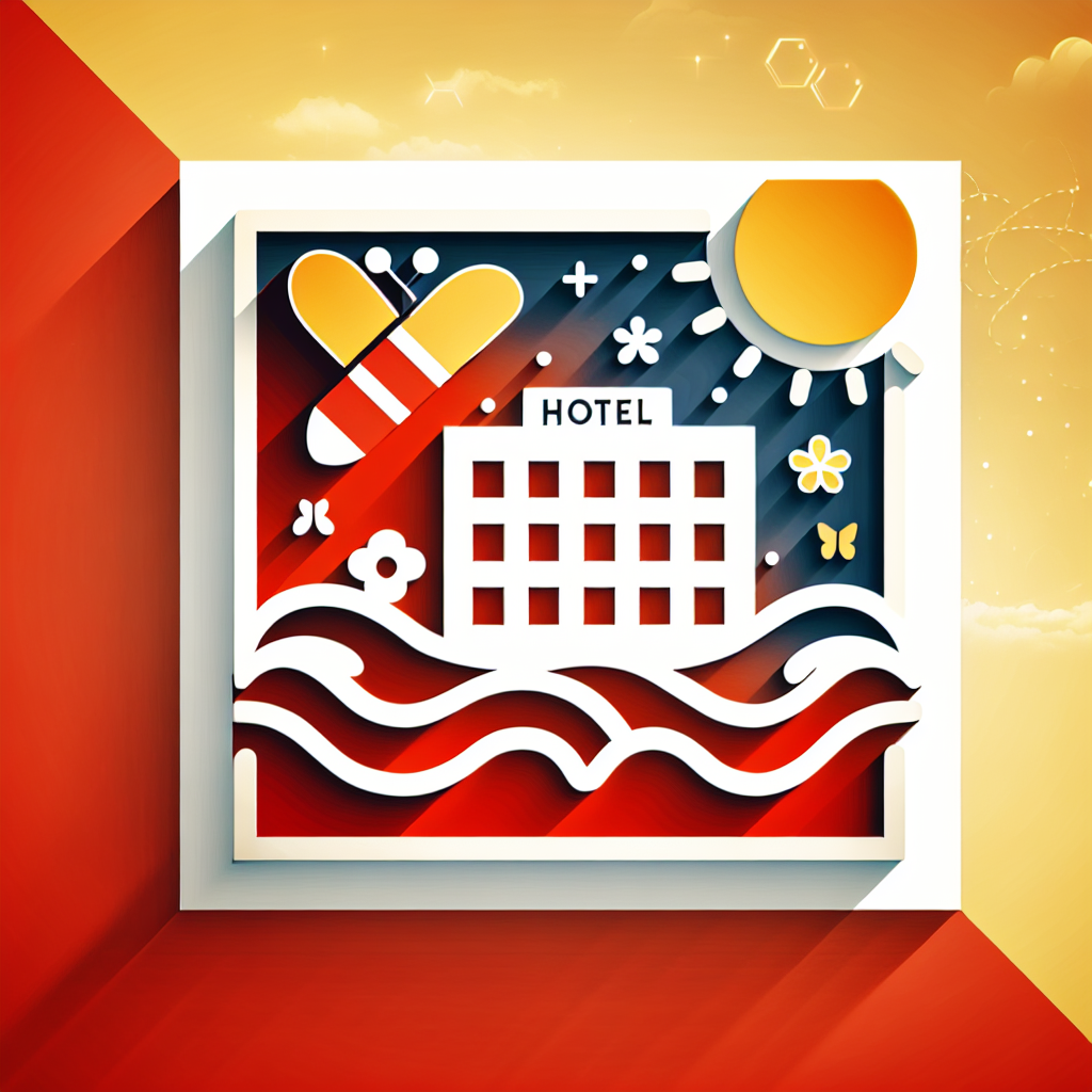 Modern "Hotel Combining With Sun, Bee, Sea, And Butterfly, Mainly Use Red And White Color" Icon Design