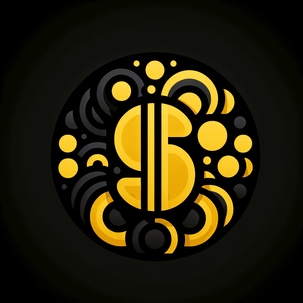 Modern "background black then yellow circle then black circle then yellow circle then yellow $ icon" Icon Design