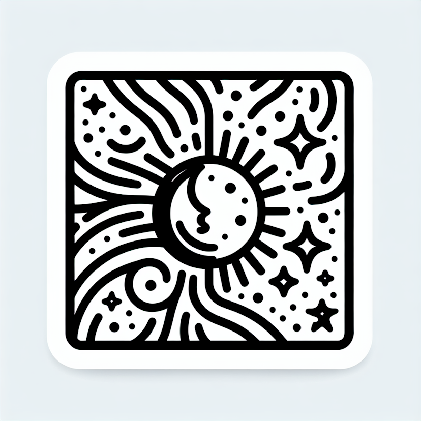 Celestial In Thin Lines, Moon, Sun, Star, Square Icon