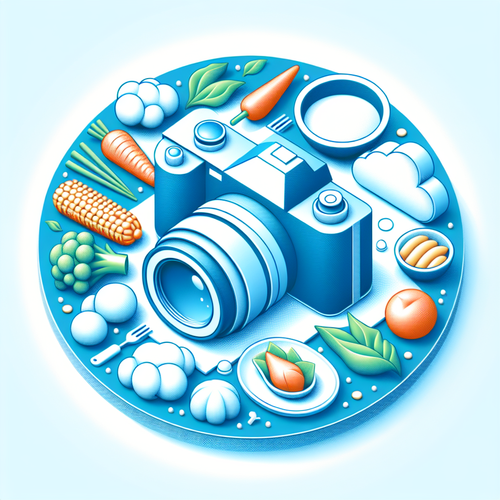 Isometric "CuisineLenscreate a campera icon with surrounded my food ingredients in a circle" Icon Design